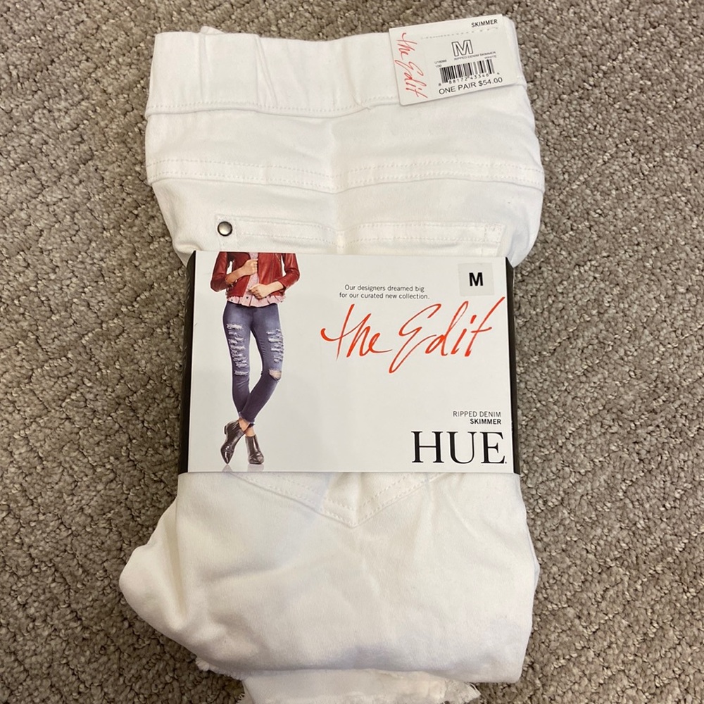 NEW Hue White Ripped Denim Skimmer Size M
